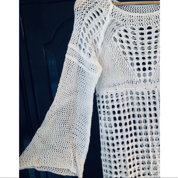 Crochet Open Knit Mesh Swimsuit Cover-Up in White OSFM XS-M - Picture 8 of 9